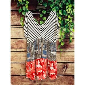 Oddy Colorblock Tier Tunic Dress Floral Stripe Patchwork Easter 4th of July 2X